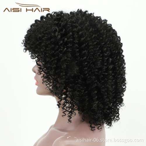 Aisi Hair Drop Shipping Short Kinky Curly Wigs For Black Women With Bangs Afro Curly Fluffy High Temperature Fiber Wigs